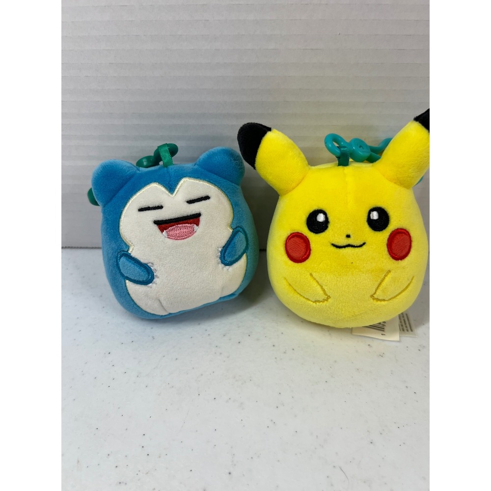 Pokemon Squishmallows Pikachu and Snorlax Plush Clip On Keychain Set 3.5 Inch